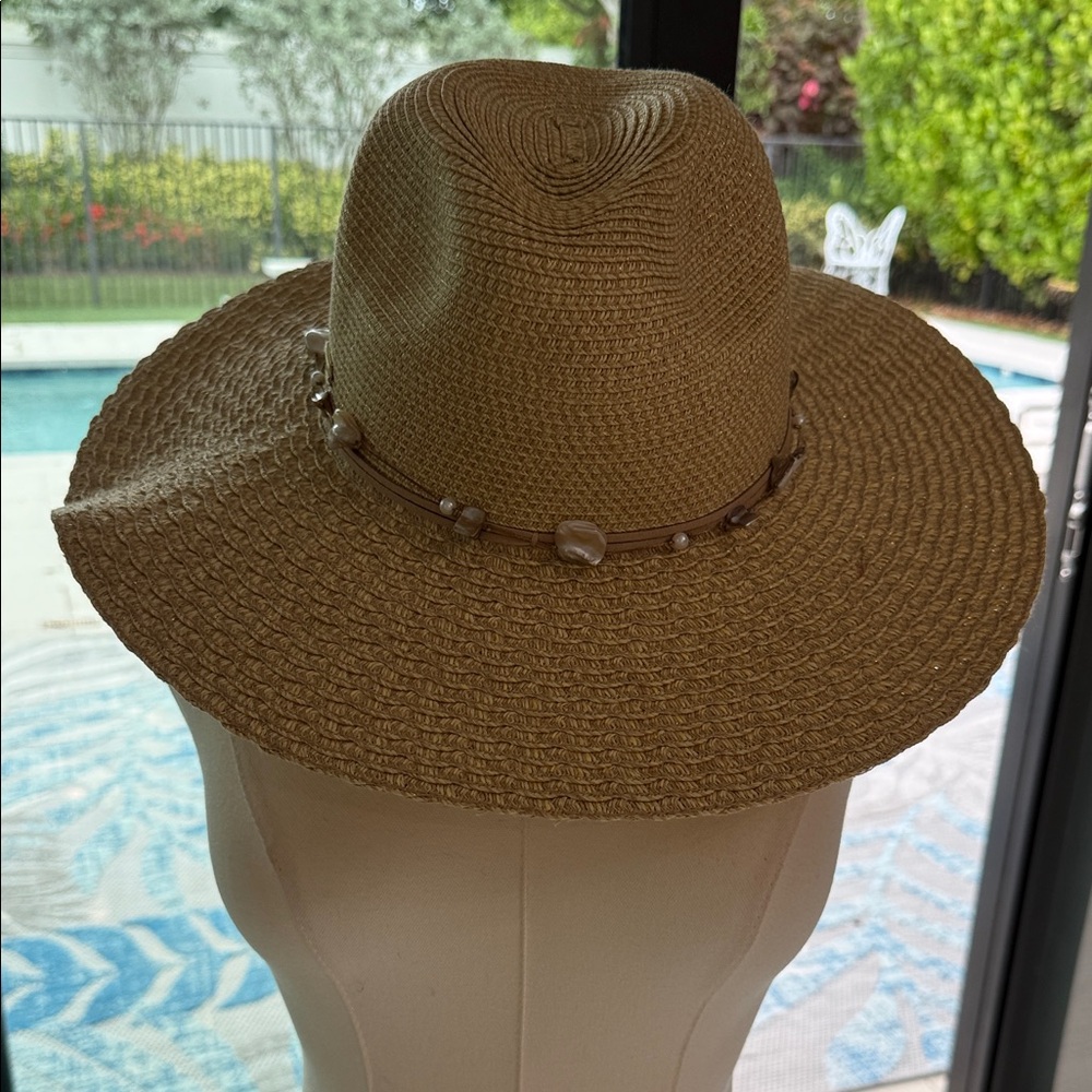 Chic Tan Sun Hat with Beaded Detail